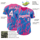 Custom Powder Blue White-Pink 3D Pattern Design Splatter Torn Sharp Brush Stroke Authentic Baseball Jersey