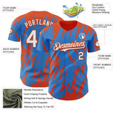 Custom Powder Blue White-Orange 3D Pattern Design Splatter Torn Sharp Brush Stroke Authentic Baseball Jersey