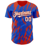 Custom Thunder Blue White-Orange 3D Pattern Design Splatter Torn Sharp Brush Stroke Authentic Baseball Jersey