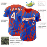 Custom Thunder Blue White-Orange 3D Pattern Design Splatter Torn Sharp Brush Stroke Authentic Baseball Jersey