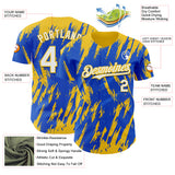 Custom Thunder Blue White-Yellow 3D Pattern Design Splatter Torn Sharp Brush Stroke Authentic Baseball Jersey