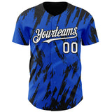 Custom Thunder Blue White-Black 3D Pattern Design Splatter Torn Sharp Brush Stroke Authentic Baseball Jersey