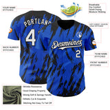 Custom Thunder Blue White-Black 3D Pattern Design Splatter Torn Sharp Brush Stroke Authentic Baseball Jersey