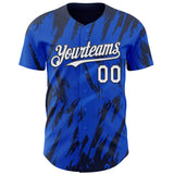 Custom Thunder Blue White-Navy 3D Pattern Design Splatter Torn Sharp Brush Stroke Authentic Baseball Jersey