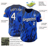 Custom Thunder Blue White-Navy 3D Pattern Design Splatter Torn Sharp Brush Stroke Authentic Baseball Jersey