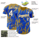 Custom Thunder Blue White-Old Gold 3D Pattern Design Splatter Torn Sharp Brush Stroke Authentic Baseball Jersey
