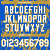 Custom Thunder Blue White-Old Gold 3D Pattern Design Splatter Torn Sharp Brush Stroke Authentic Baseball Jersey