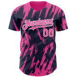 Custom Navy Pink-White 3D Pattern Design Splatter Torn Sharp Brush Stroke Authentic Baseball Jersey