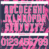 Custom Navy Pink-White 3D Pattern Design Splatter Torn Sharp Brush Stroke Authentic Baseball Jersey
