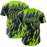 Custom Navy Neon Green 3D Pattern Design Splatter Torn Sharp Brush Stroke Authentic Baseball Jersey