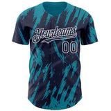 Custom Navy White-Teal 3D Pattern Design Splatter Torn Sharp Brush Stroke Authentic Baseball Jersey