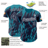 Custom Navy White-Teal 3D Pattern Design Splatter Torn Sharp Brush Stroke Authentic Baseball Jersey
