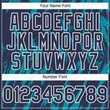 Custom Navy White-Teal 3D Pattern Design Splatter Torn Sharp Brush Stroke Authentic Baseball Jersey