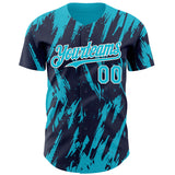 Custom Navy Lakes Blue-White 3D Pattern Design Splatter Torn Sharp Brush Stroke Authentic Baseball Jersey