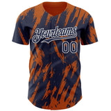 Custom Navy White-Bay Orange 3D Pattern Design Splatter Torn Sharp Brush Stroke Authentic Baseball Jersey