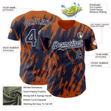 Custom Navy White-Bay Orange 3D Pattern Design Splatter Torn Sharp Brush Stroke Authentic Baseball Jersey