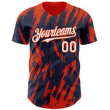 Custom Navy White-Orange 3D Pattern Design Splatter Torn Sharp Brush Stroke Authentic Baseball Jersey