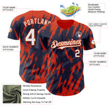 Custom Navy White-Orange 3D Pattern Design Splatter Torn Sharp Brush Stroke Authentic Baseball Jersey
