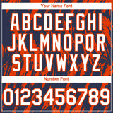 Custom Navy White-Orange 3D Pattern Design Splatter Torn Sharp Brush Stroke Authentic Baseball Jersey