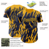 Custom Navy Gold 3D Pattern Design Splatter Torn Sharp Brush Stroke Authentic Baseball Jersey
