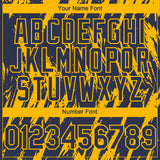 Custom Navy Gold 3D Pattern Design Splatter Torn Sharp Brush Stroke Authentic Baseball Jersey