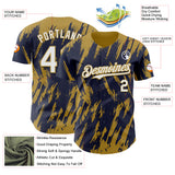 Custom Navy White-Old Gold 3D Pattern Design Splatter Torn Sharp Brush Stroke Authentic Baseball Jersey