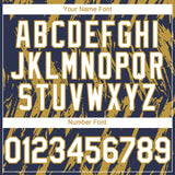 Custom Navy White-Old Gold 3D Pattern Design Splatter Torn Sharp Brush Stroke Authentic Baseball Jersey