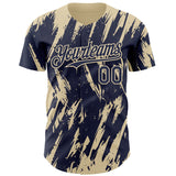 Custom Navy Cream 3D Pattern Design Splatter Torn Sharp Brush Stroke Authentic Baseball Jersey