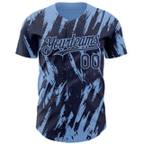 Custom Navy Light Blue 3D Pattern Design Splatter Torn Sharp Brush Stroke Authentic Baseball Jersey