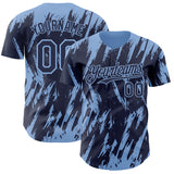 Custom Navy Light Blue 3D Pattern Design Splatter Torn Sharp Brush Stroke Authentic Baseball Jersey