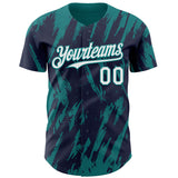 Custom Navy White-Teal 3D Pattern Design Splatter Torn Sharp Brush Stroke Authentic Baseball Jersey