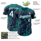 Custom Navy White-Teal 3D Pattern Design Splatter Torn Sharp Brush Stroke Authentic Baseball Jersey