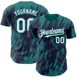 Custom Navy White-Teal 3D Pattern Design Splatter Torn Sharp Brush Stroke Authentic Baseball Jersey