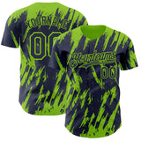 Custom Navy Neon Green 3D Pattern Design Splatter Torn Sharp Brush Stroke Authentic Baseball Jersey