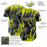 Custom Navy Neon Yellow 3D Pattern Design Splatter Torn Sharp Brush Stroke Authentic Baseball Jersey