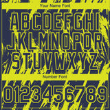Custom Navy Neon Yellow 3D Pattern Design Splatter Torn Sharp Brush Stroke Authentic Baseball Jersey