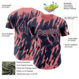 Custom Navy Medium Pink 3D Pattern Design Splatter Torn Sharp Brush Stroke Authentic Baseball Jersey