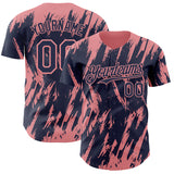 Custom Navy Medium Pink 3D Pattern Design Splatter Torn Sharp Brush Stroke Authentic Baseball Jersey