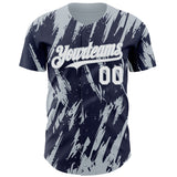 Custom Navy White-Silver 3D Pattern Design Splatter Torn Sharp Brush Stroke Authentic Baseball Jersey