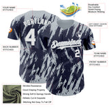 Custom Navy White-Silver 3D Pattern Design Splatter Torn Sharp Brush Stroke Authentic Baseball Jersey