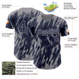 Custom Navy Gray 3D Pattern Design Splatter Torn Sharp Brush Stroke Authentic Baseball Jersey