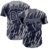 Custom Navy Gray 3D Pattern Design Splatter Torn Sharp Brush Stroke Authentic Baseball Jersey