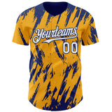 Custom Gold White-Royal 3D Pattern Design Splatter Torn Sharp Brush Stroke Authentic Baseball Jersey