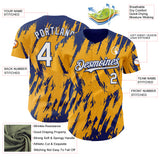 Custom Gold White-Royal 3D Pattern Design Splatter Torn Sharp Brush Stroke Authentic Baseball Jersey