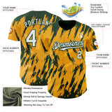 Custom Gold White-Green 3D Pattern Design Splatter Torn Sharp Brush Stroke Authentic Baseball Jersey