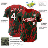 Custom Green White-Red 3D Pattern Design Splatter Torn Sharp Brush Stroke Authentic Baseball Jersey