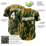 Custom Green White-Old Gold 3D Pattern Design Splatter Torn Sharp Brush Stroke Authentic Baseball Jersey