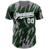 Custom Green White-Gray 3D Pattern Design Splatter Torn Sharp Brush Stroke Authentic Baseball Jersey