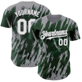 Custom Green White-Gray 3D Pattern Design Splatter Torn Sharp Brush Stroke Authentic Baseball Jersey