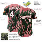 Custom Green White-Medium Pink 3D Pattern Design Splatter Torn Sharp Brush Stroke Authentic Baseball Jersey
